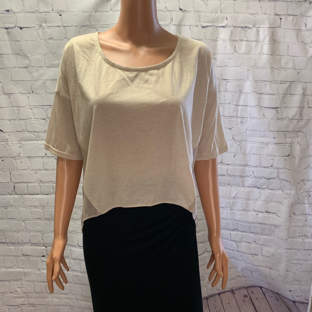 Bar lll cream nude short sleeve top with sheer back size small boho